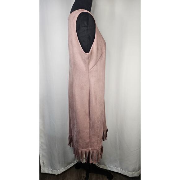 Shelby & Palmer Blush Pink Faux Suede Stretch Sheath Dress 14 Fringe Hem - Picture 4 of 9